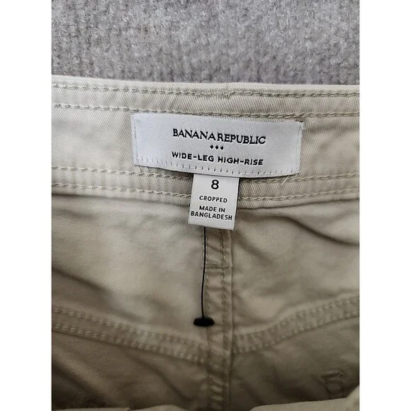 Banana Republic Wide-Leg High-Rise Cropped Chino Pants Women 8 Twine Raw Hem NEW - Picture 9 of 13
